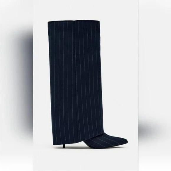 ZARA TALL FABRIC STRIPED HEELED BOOTS - Picture 4 of 4